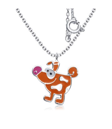 Little Dog Enamel Shaped Silver Necklace SPE-4175